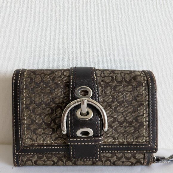 COACH bi-fold wallet canvas leather signature brown - Picture 1 of 12